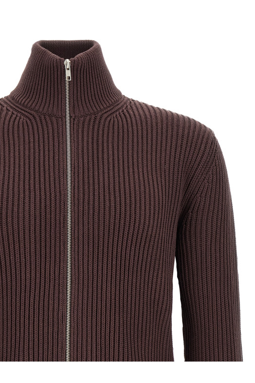 Ribbed cotton turtleneck sweater Brown