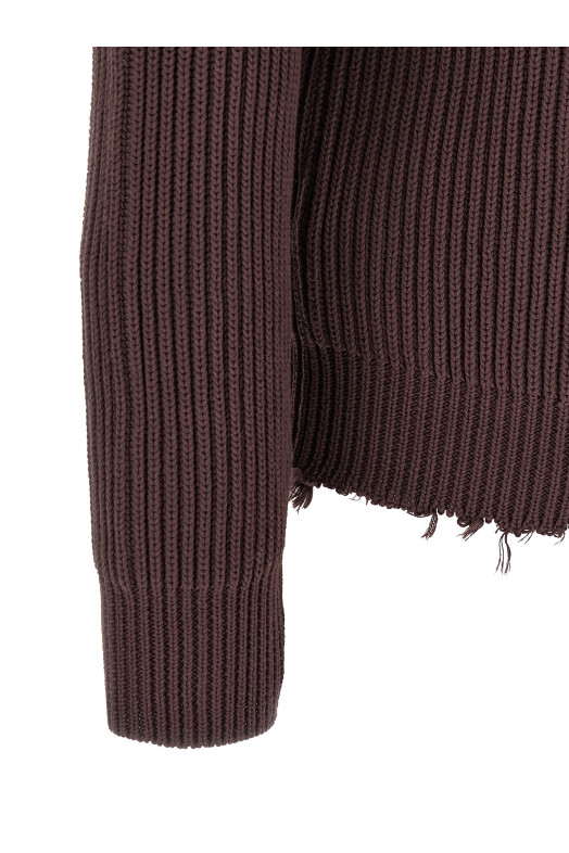 Ribbed cotton turtleneck sweater Brown