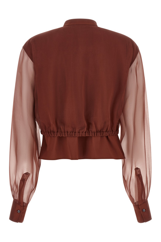 Блузка с шелковыми рукавами, коричневая BRUNELLO CUCINELLI M0091NC416C9093