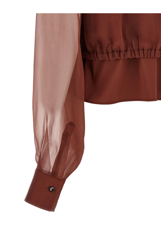 Блузка с шелковыми рукавами, коричневая BRUNELLO CUCINELLI M0091NC416C9093