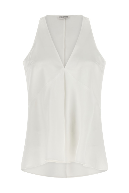 Топ із твілу «Fluid White» BRUNELLO CUCINELLI MH530DX702C600