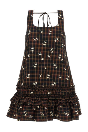 'Check Flower' dress Brown