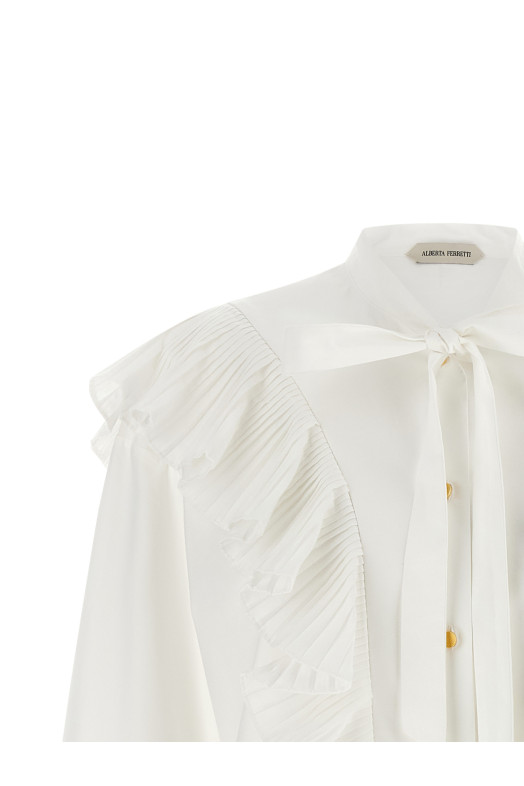 Pleated ruffle shirt White