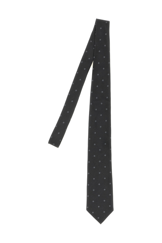 Polka dot silk tie Black