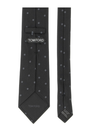 Polka dot silk tie Black