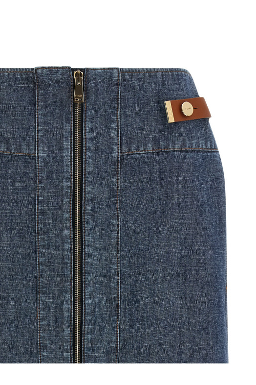 Джинсовая юбка из ткани «шамбрей», синяя FENDI FLQ609AW8HF0QB0