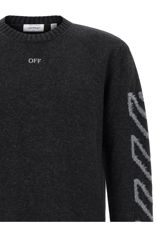 'Diag Arrow Fuzzy' sweater with intarsia Gray