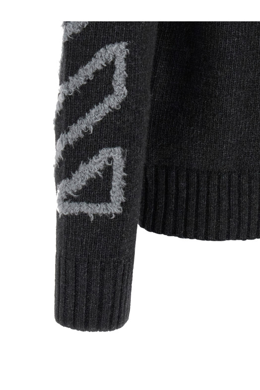'Diag Arrow Fuzzy' sweater with intarsia Gray