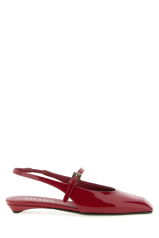 Черевики з лакованої шкіри з відкритою п’ятою, червоні PRADA 1F828NF015069F0E06