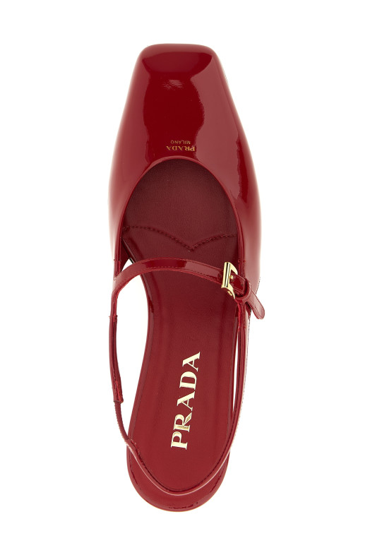 Черевики з лакованої шкіри з відкритою п’ятою, червоні PRADA 1F828NF015069F0E06