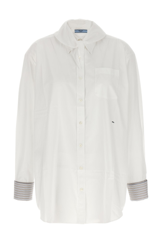 Рубашка с контрастными манжетами, белая PRADA P470JRSOOO6283F0009