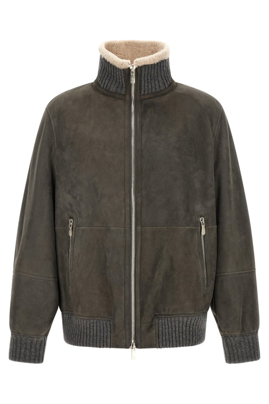 Шкіряна куртка сірого кольору BRUNELLO CUCINELLI MPMCU1737C9873