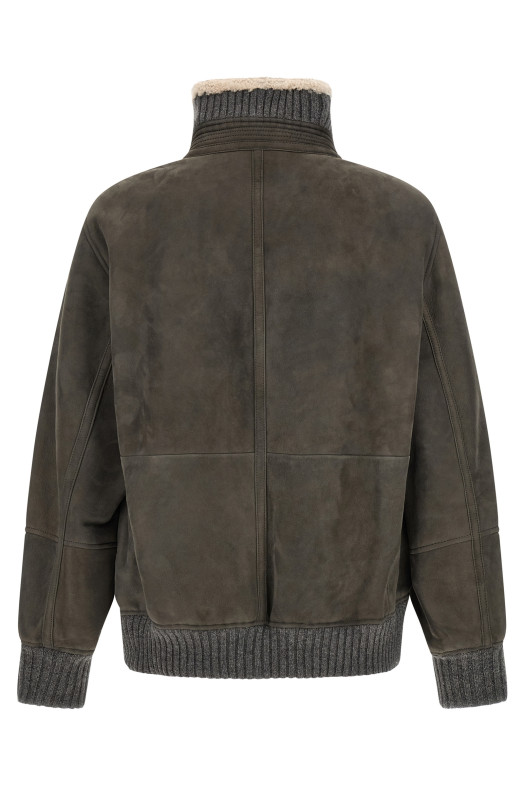 Шкіряна куртка сірого кольору BRUNELLO CUCINELLI MPMCU1737C9873