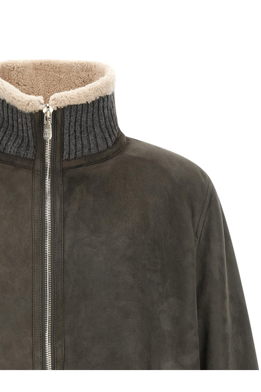 Шкіряна куртка сірого кольору BRUNELLO CUCINELLI MPMCU1737C9873