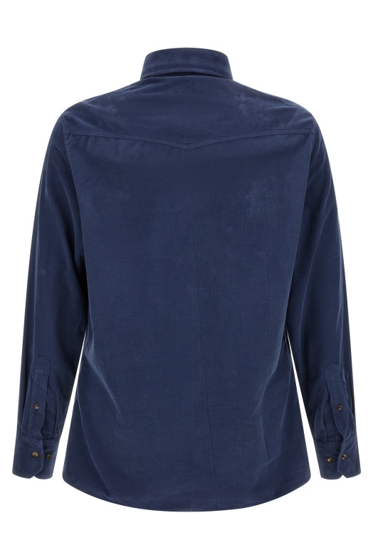 Рубашка из вельвета, синяя BRUNELLO CUCINELLI ML6884008C7063