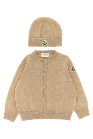 Кардиган + шапка з вишитим логотипом, бежева MONCLER ENFANT L29519E00001M428121E