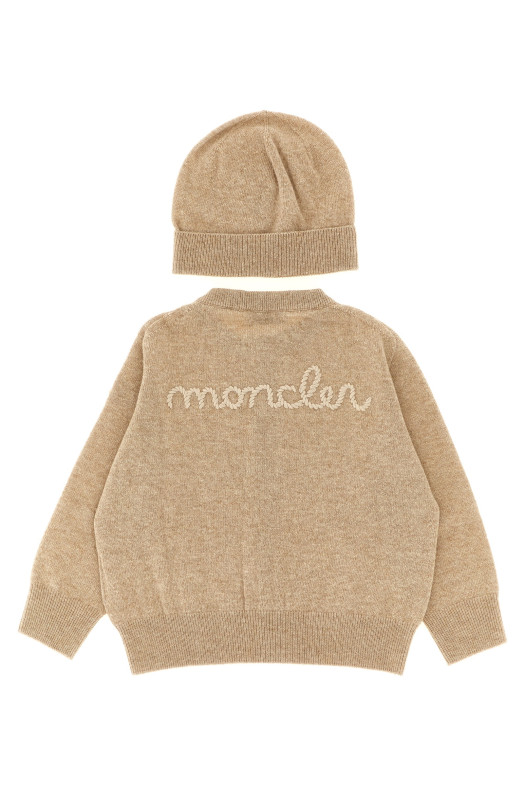 Кардиган + шапка с вышитым логотипом, бежевого цвета MONCLER ENFANT L29519E00001M428121E