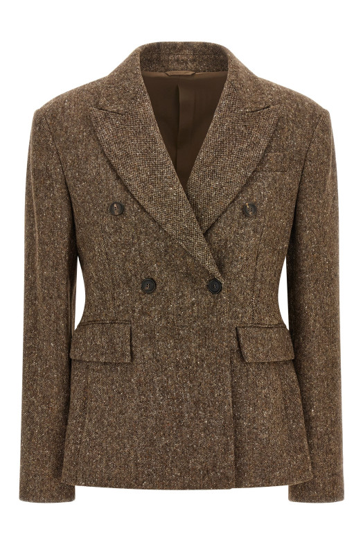 Donegal wool double-breasted blazer Brown