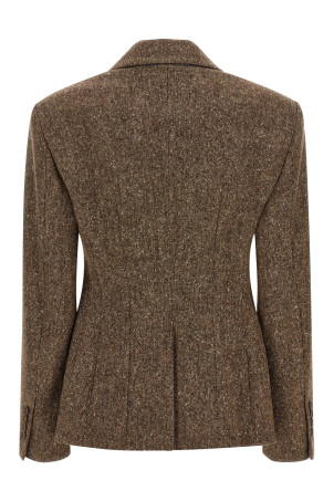 Donegal wool double-breasted blazer Brown