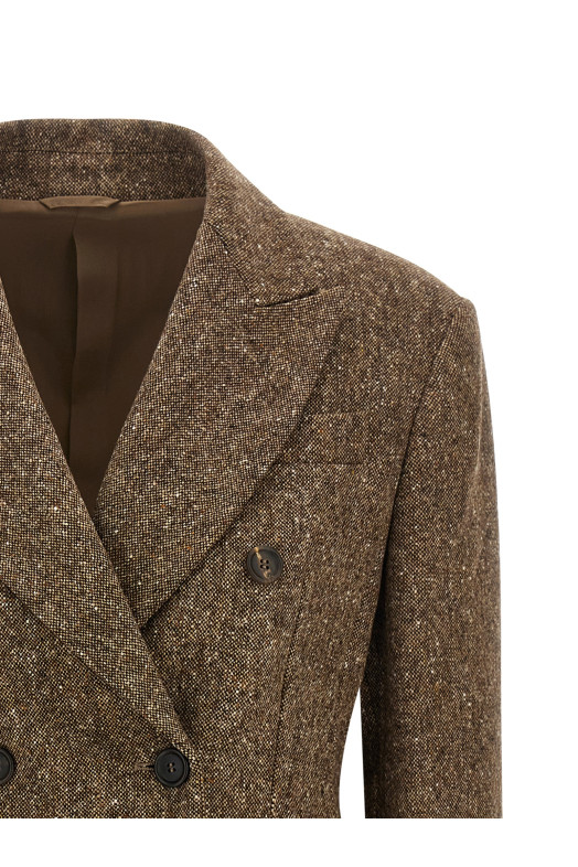 Donegal wool double-breasted blazer Brown