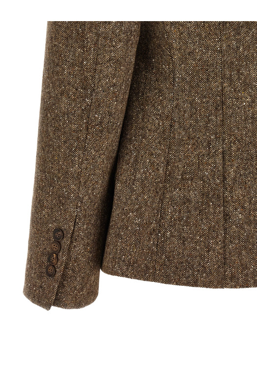 Donegal wool double-breasted blazer Brown