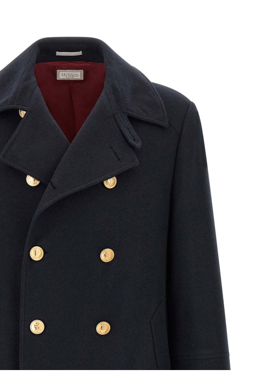 Двубортное пальто  Синее BRUNELLO CUCINELLI MT4019142GC210