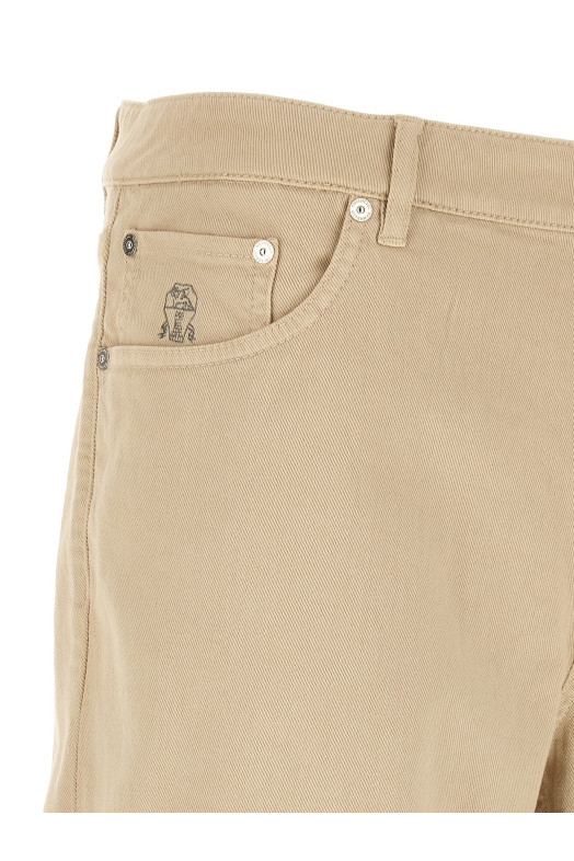 Coat of arms embroidery jeans Beige