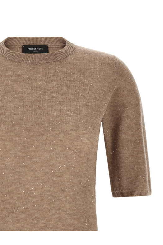 Micro sequin t-shirt Beige