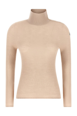 Textured wool turtleneck sweater Beige