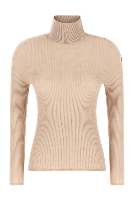 Textured wool turtleneck sweater Beige