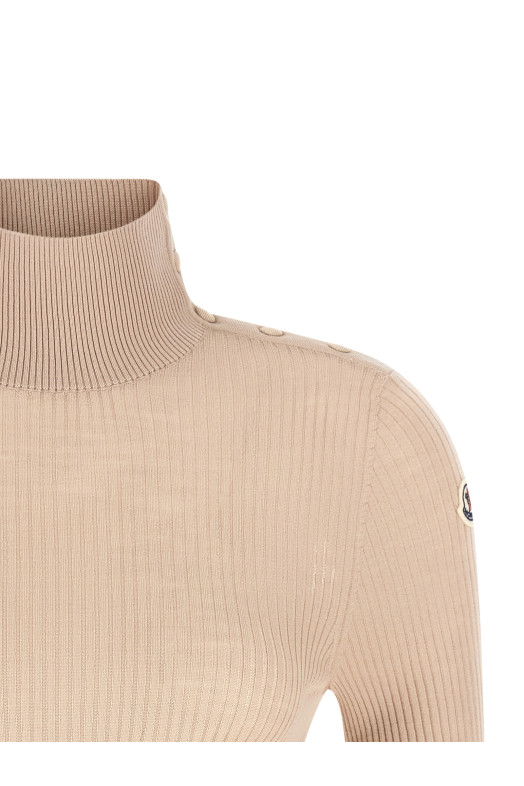 Textured wool turtleneck sweater Beige