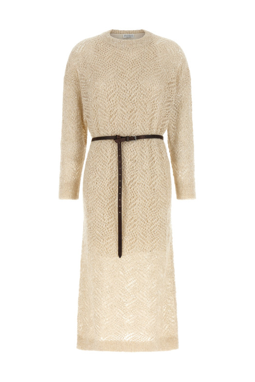 'Dazzling Abstact Leaf' dress Beige