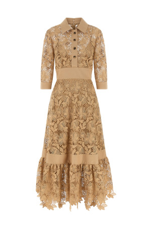 Floral macramé dress Beige