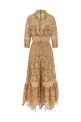Платье с цветочным узором в технике макраме, бежевое ELIE SAAB D1292NP26POM02BROWNSUGAR