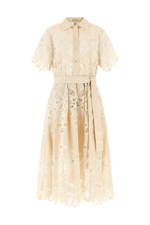 Carving embroidery dress White