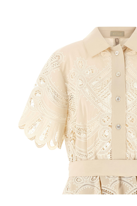 Carving embroidery dress White
