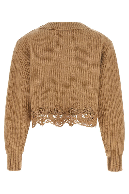 Cropped Lace Sweater Beige