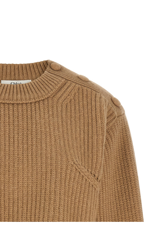 Cropped Lace Sweater Beige