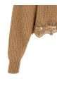 Cropped Lace Sweater Beige