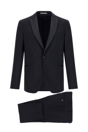 Wool and satin dress Black