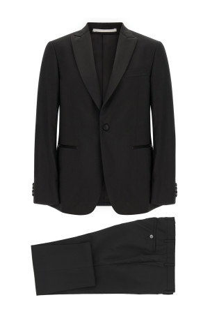 Wool and satin dress Black