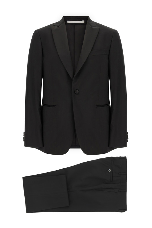 Wool and satin dress Black