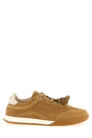 Suede sneakers with tassels Beige
