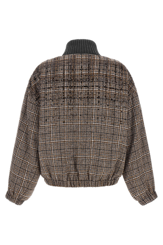 Sequin check bomber jacket Brown