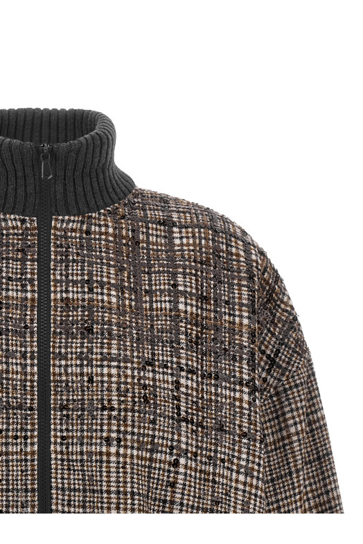 Sequin check bomber jacket Brown