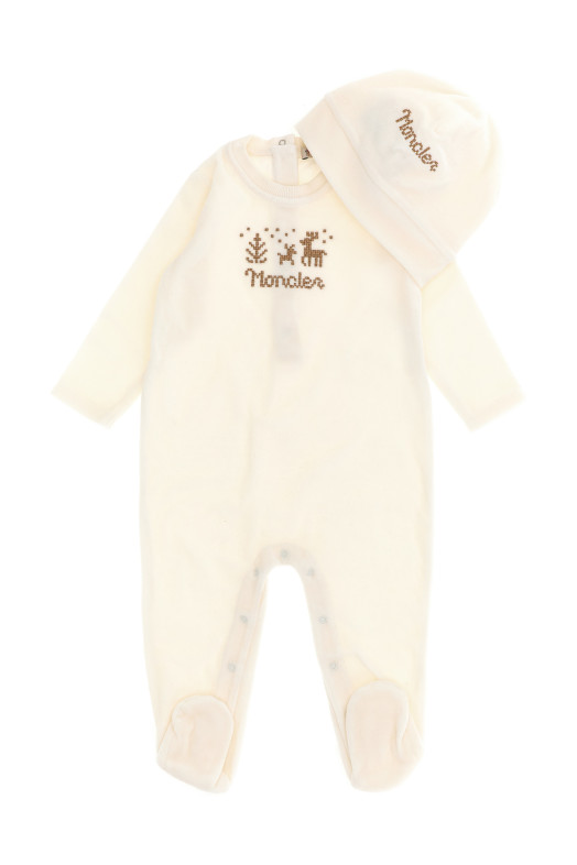 Jumpsuit + cap cross stitch White