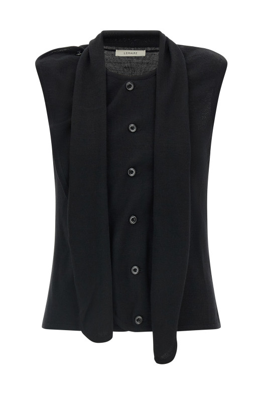 Draped panel vest Black