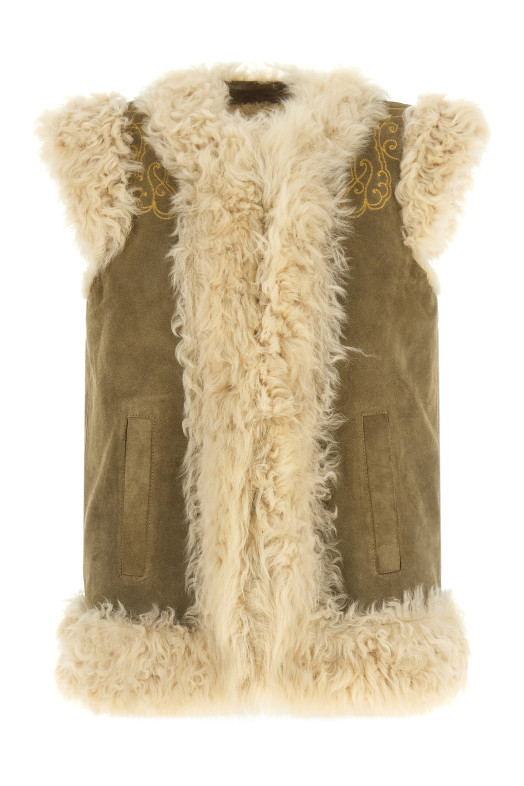 Peacock embroidery vest Beige