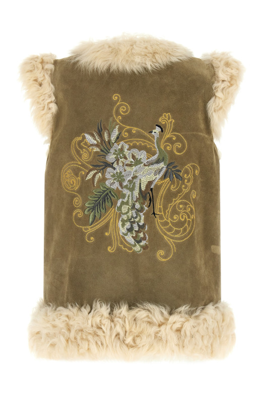 Peacock embroidery vest Beige