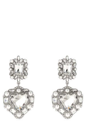 'Crystal Pearl Tiered Heart' earrings Silver
